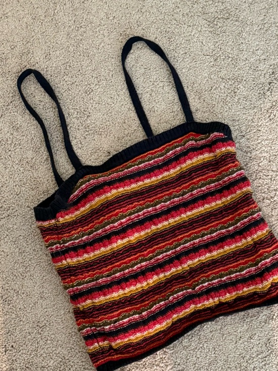 Forever 21 Tops - Fairycore Rainbow Striped Crop Crochet Knit Tank Top Tube Straps L